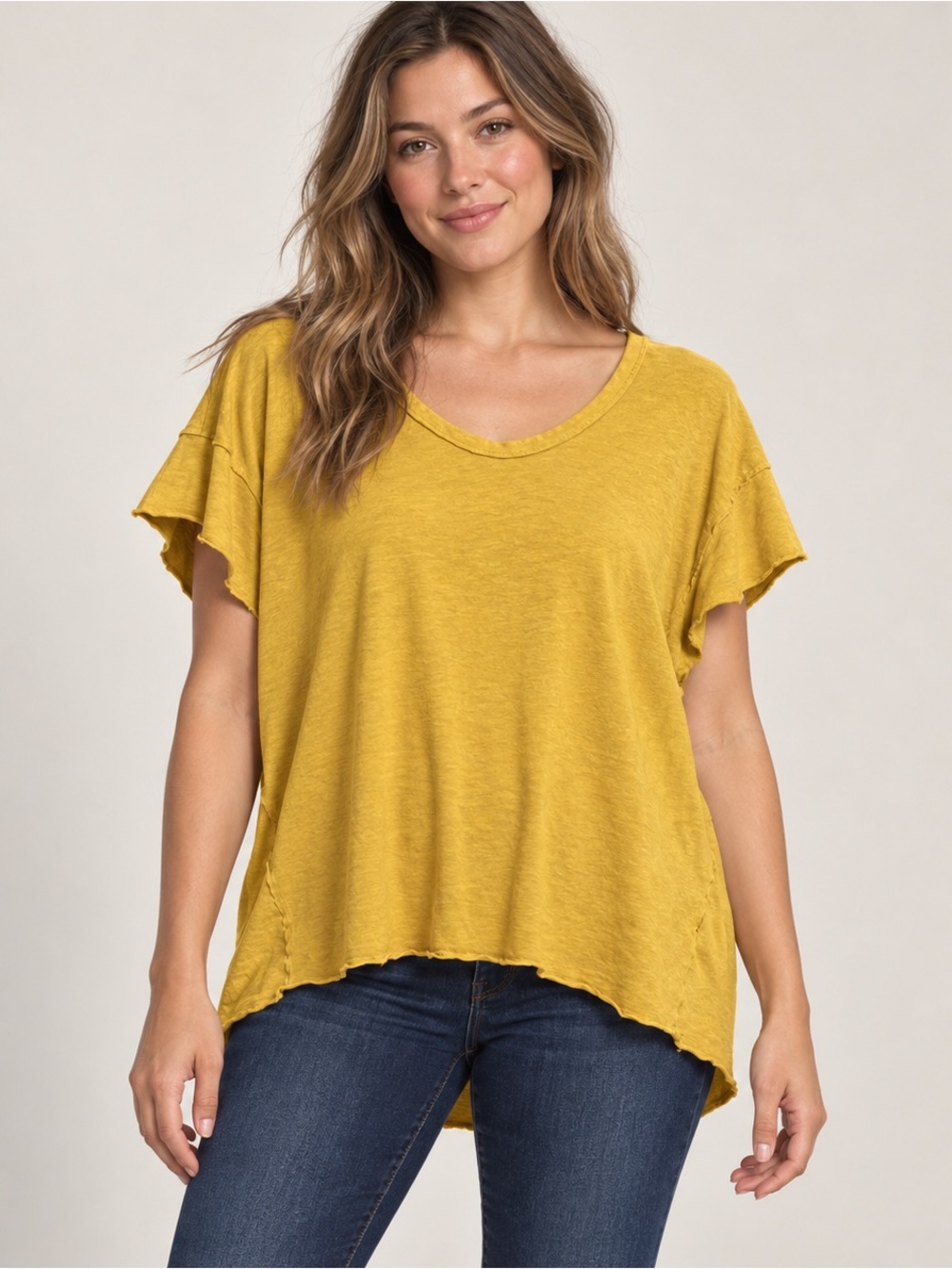 Pilcro Mustard Short Sleeve Scoop Neck Tee